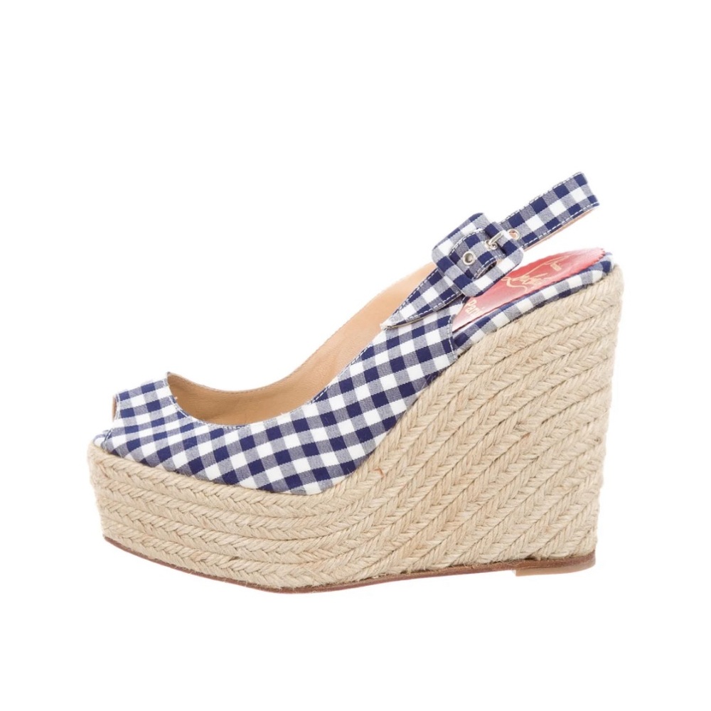 CHRISTIAN LOUBOUTIN Menorca Gingham Espadrille Wedge Heels Women’s Size EU 40